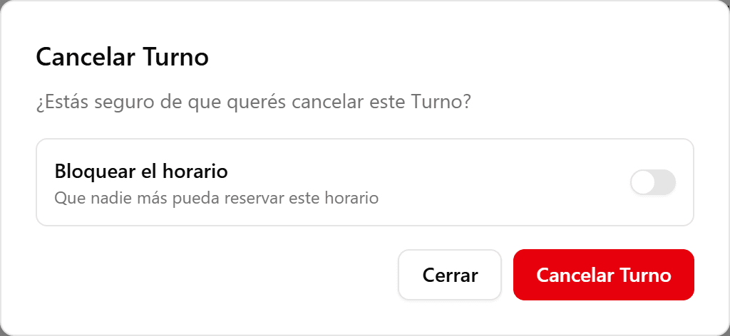 Opciones de bloquear horario y notificar lista de espera