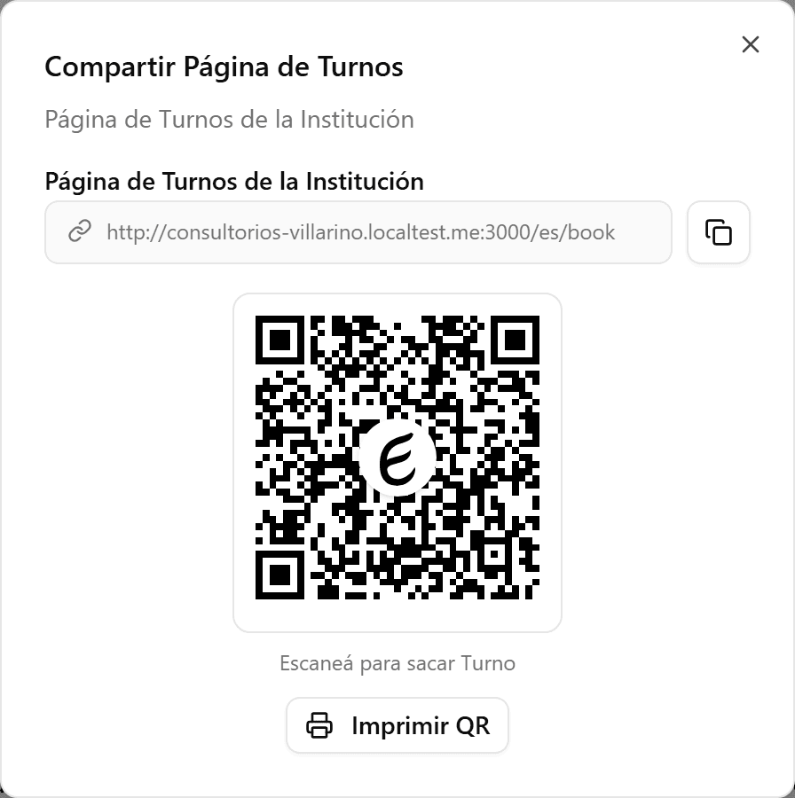 Diálogo con el enlace, el código QR y el botón Imprimir QR